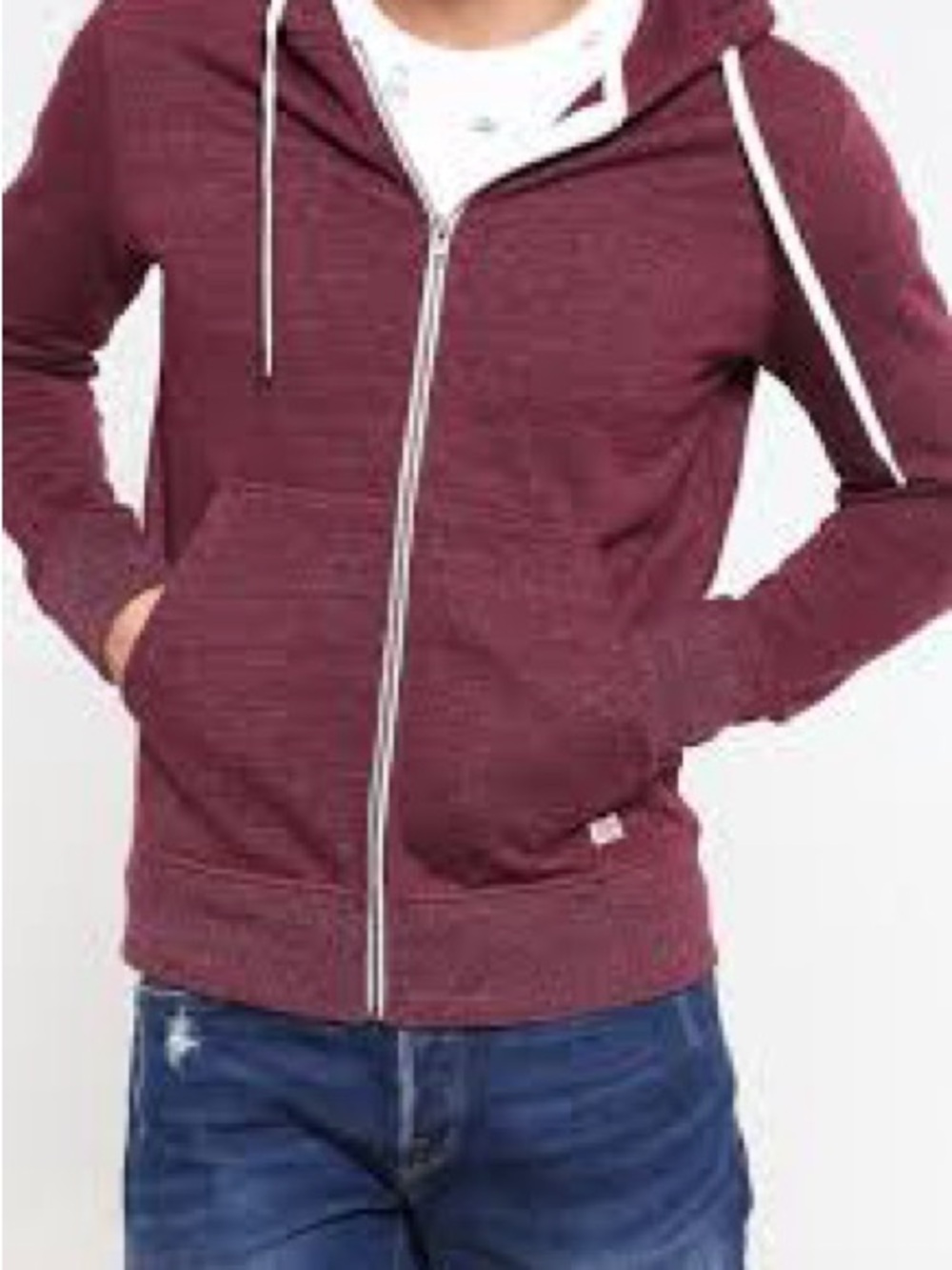 Jack & Jones Men's Maroon Zip-Up Sweater Hoodie